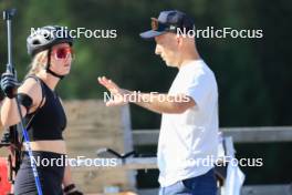 18.07.2024, Lenzerheide, Switzerland (SUI): Grace Castonguay (USA), Armin Auchentaller (ITA), Coach Team USA, (l-r) - Biathlon summer training, Lenzerheide (SUI). www.nordicfocus.com. © Manzoni/NordicFocus. Every downloaded picture is fee-liable.