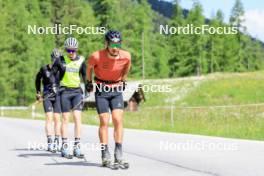 27.06.2024, Juf, Switzerland (SUI): Gion Stalder (SUI), Sebastian Stalder (SUI), Joscha Burkhalter (SUI), (l-r) - Biathlon summer training, Juf (SUI). www.nordicfocus.com. © Manzoni/NordicFocus. Every downloaded picture is fee-liable.