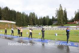 10.09.2024, Lenzerheide, Switzerland (SUI): Irene Cadurisch (SUI), Niklas Hartweg (SUI), Joscha Burkhalter (SUI), Sandra Flunger (AUT) coach Team Switzerland, Amy Baserga (SUI), Aita Gasparin (SUI), Lena Haecki-Gross (SUI), (l-r) - Biathlon summer training, Lenzerheide (SUI). www.nordicfocus.com. © Manzoni/NordicFocus. Every downloaded picture is fee-liable.