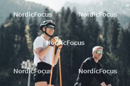 19.05.2024, Forni Avoltri, Italy (ITA): Lisa Vittozzi (ITA), Jonne Kahkonen (FIN), coach Team Italy, (l-r) - Biathlon summer training, Forni Avoltri (ITA). www.nordicfocus.com. © Del Fabbro/NordicFocus. Every downloaded picture is fee-liable.