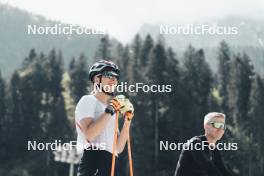 19.05.2024, Forni Avoltri, Italy (ITA): Lisa Vittozzi (ITA), Jonne Kahkonen (FIN), coach Team Italy, (l-r) - Biathlon summer training, Forni Avoltri (ITA). www.nordicfocus.com. © Del Fabbro/NordicFocus. Every downloaded picture is fee-liable.