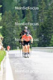 27.06.2024, Juf, Switzerland (SUI): Joscha Burkhalter (SUI), Gion Stalder (SUI), Sebastian Stalder (SUI), (l-r) - Biathlon summer training, Juf (SUI). www.nordicfocus.com. © Manzoni/NordicFocus. Every downloaded picture is fee-liable.