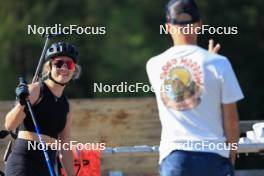 18.07.2024, Lenzerheide, Switzerland (SUI): Grace Castonguay (USA), Armin Auchentaller (ITA), Coach Team USA, (l-r) - Biathlon summer training, Lenzerheide (SUI). www.nordicfocus.com. © Manzoni/NordicFocus. Every downloaded picture is fee-liable.