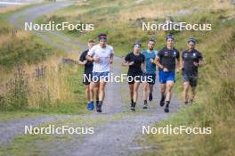 26.08.2024, Martell, Italy (ITA): Elia Zeni (ITA), Tommaso Giacomel (ITA), Patrick Braunhofer (ITA), Dorothea Wierer of Italy, Didier Bionaz (ITA), Andrea Zattoni (ITA), coach Team Italy, (l-r) - Biathlon summer training, Martell (ITA). www.nordicfocus.com. © Vanzetta/NordicFocus. Every downloaded picture is fee-liable.