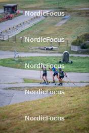 28.08.2024, Bessans, France (FRA): Eric Perrot, Quentin Fillon-Maillet (FRA), Oscar Lombardot (FRA), (l-r) - Biathlon summer training, Bessans (FRA). www.nordicfocus.com. © Authamayou/NordicFocus. Every downloaded picture is fee-liable.