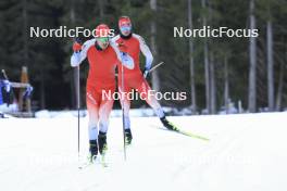 07.11.2024, Davos, Switzerland (SUI): Niklas Hartweg (SUI), Joscha Burkhalter (SUI), (l-r) - Biathlon training, snowfarming track, Davos (SUI). www.nordicfocus.com. © Manzoni/NordicFocus. Every downloaded picture is fee-liable.