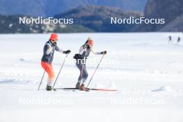 14.10.2024, Ramsau am Dachstein, Austria (AUT): Sandra Flunger (AUT) coach Team Switzerland, Elisa Gasparin (SUI), (l-r) - Biathlon summer training, Dachsteinglacier, Ramsau am Dachstein (AUT). www.nordicfocus.com. © Manzoni/NordicFocus. Every downloaded picture is fee-liable.