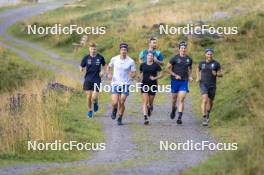 26.08.2024, Martell, Italy (ITA): Elia Zeni (ITA), Tommaso Giacomel (ITA), Patrick Braunhofer (ITA), Dorothea Wierer of Italy, Didier Bionaz (ITA), Andrea Zattoni (ITA), coach Team Italy, (l-r) - Biathlon summer training, Martell (ITA). www.nordicfocus.com. © Vanzetta/NordicFocus. Every downloaded picture is fee-liable.