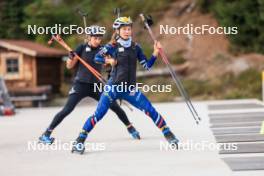 11.10.2024, Ramsau am Dachstein, Austria (AUT): Julia Simon (FRA), Jeanne Richard (FRA), (l-r) - Biathlon summer training, Dachsteinglacier, Ramsau am Dachstein (AUT). www.nordicfocus.com. © Manzoni/NordicFocus. Every downloaded picture is fee-liable.