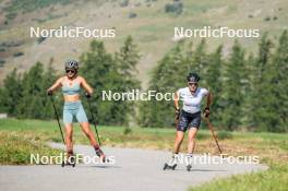 28.08.2024, Bessans, France (FRA): Camille Coupe (FRA), Oceane Michelon (FRA), (l-r) - Biathlon summer training, Bessans (FRA). www.nordicfocus.com. © Authamayou/NordicFocus. Every downloaded picture is fee-liable.