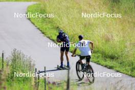 15.07.2024, Lenzerheide, Switzerland (SUI): Bjorn Westervelt (USA), Emil Bormetti (ITA), Coach Team USA, (l-r) - Biathlon summer training, Lenzerheide (SUI). www.nordicfocus.com. © Manzoni/NordicFocus. Every downloaded picture is fee-liable.