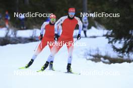 07.11.2024, Davos, Switzerland (SUI): Joscha Burkhalter (SUI), Niklas Hartweg (SUI), (l-r) - Biathlon training, snowfarming track, Davos (SUI). www.nordicfocus.com. © Manzoni/NordicFocus. Every downloaded picture is fee-liable.