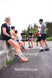 11.06.2024, Premanon, France (FRA): Sophie Chauveau (FRA), Julia Simon (FRA), Lou Jeanmonnot (FRA), Gilonne Guigonnat (FRA), Jeanne Richard (FRA), Justine Braisaz-Bouchet (FRA), (l-r) - Biathlon summer training, Premanon (FRA). www.nordicfocus.com. © Manzoni/NordicFocus. Every downloaded picture is fee-liable.