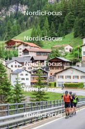 27.06.2024, Juf, Switzerland (SUI): Joscha Burkhalter (SUI), Gion Stalder (SUI), Sebastian Stalder (SUI), (l-r) - Biathlon summer training, Juf (SUI). www.nordicfocus.com. © Manzoni/NordicFocus. Every downloaded picture is fee-liable.