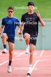 03.07.2024, Saint-Claude, France (FRA): Oscar Lombardot (FRA), Eric Perrot (FRA), (l-r) - Biathlon summer training, Premanon (FRA). www.nordicfocus.com. © Manzoni/NordicFocus. Every downloaded picture is fee-liable.