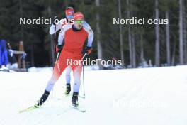 07.11.2024, Davos, Switzerland (SUI): Niklas Hartweg (SUI), Joscha Burkhalter (SUI), (l-r) - Biathlon training, snowfarming track, Davos (SUI). www.nordicfocus.com. © Manzoni/NordicFocus. Every downloaded picture is fee-liable.