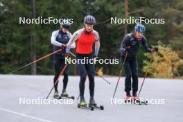 13.10.2024, Ramsau am Dachstein, Austria (AUT): Matthias Riebli (SUI), Felix Ullmann (SUI), Silvano Demarmels (SUI), (l-r) - Biathlon summer training, Ramsau am Dachstein (AUT). www.nordicfocus.com. © Manzoni/NordicFocus. Every downloaded picture is fee-liable.