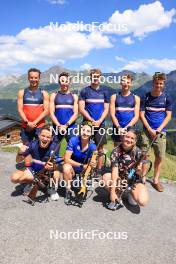 15.07.2024, Lenzerheide, Switzerland (SUI): Vincent Bonacci (USA), Bjorn Westervelt (USA), Vaclav Cervenka (USA), Nikolas Burkhart (USA), Deedra Irwin (USA), Maxime Germain (USA), Grace Castonguay (USA), Campbell Wright (NZL), (l-r) - Biathlon summer training, Lenzerheide (SUI). www.nordicfocus.com. © Manzoni/NordicFocus. Every downloaded picture is fee-liable.