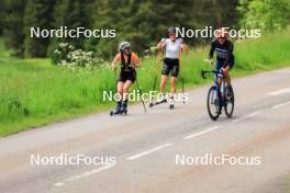 11.06.2024, Premanon, France (FRA): Jeanne Richard (FRA), Oceane Michelon (FRA), Julien Robert (FRA), (l-r) - Biathlon summer training, Premanon (FRA). www.nordicfocus.com. © Manzoni/NordicFocus. Every downloaded picture is fee-liable.