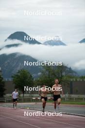 15.06.2024, Grenoble, France (FRA): Eric Perrot (FRA), Oscar Lombardot (FRA), Emilien Jacquelin (FRA), (l-r) - Biathlon summer training, Grenoble (FRA). www.nordicfocus.com. © Joly/NordicFocus. Every downloaded picture is fee-liable.