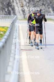 27.06.2024, Juf, Switzerland (SUI): Joscha Burkhalter (SUI), Sebastian Stalder (SUI), Gion Stalder (SUI), (l-r) - Biathlon summer training, Juf (SUI). www.nordicfocus.com. © Manzoni/NordicFocus. Every downloaded picture is fee-liable.