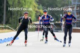 15.09.2024, Lenzerheide, Switzerland (SUI): Elisa Gasparin (SUI), Sophie Chauveau (FRA), Jeanne Richard (FRA), (l-r) - Sommer Nordic Event 2024, Sommer Biathlon Cup, Lenzerheide (SUI). www.nordicfocus.com. © Manzoni/NordicFocus. Every downloaded picture is fee-liable.