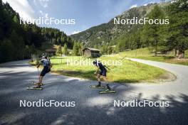 27.08.2024, Martell, Italy (ITA): Didier Bionaz (ITA), Lukas Hofer (ITA), (l-r) - Biathlon summer training, Martell (ITA). www.nordicfocus.com. © Vanzetta/NordicFocus. Every downloaded picture is fee-liable.