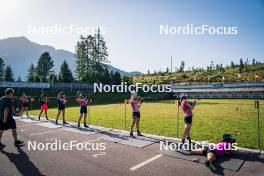 31.07.2024, Lavaze, Italy (ITA): Lara Wagner (AUT), Kristina Oberthaler (AUT), Lea Rothschopf (AUT), Anna Juppe (AUT), Tamara Steiner (AUT), Lisa Osl (AUT), Dunja Zdouc (AUT), (l-r)  - Biathlon summer training, Lavaze (ITA). www.nordicfocus.com. © Barbieri/NordicFocus. Every downloaded picture is fee-liable.