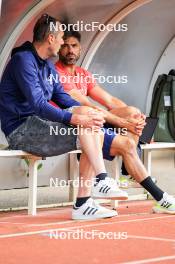 03.07.2024, Saint-Claude, France (FRA): Stephane Bouthiaux (FRA), Simon Fourcade (FRA), (l-r) - Biathlon summer training, Premanon (FRA). www.nordicfocus.com. © Manzoni/NordicFocus. Every downloaded picture is fee-liable.