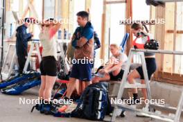 11.06.2024, Premanon, France (FRA): Jean Paul Giachino (FRA), coach Team France, Jeanne Richard (FRA), Cyril Burdet (FRA), Sophie Chauveau (FRA), Oceane Michelon (FRA), (l-r) - Biathlon summer training, Premanon (FRA). www.nordicfocus.com. © Manzoni/NordicFocus. Every downloaded picture is fee-liable.