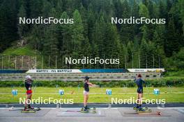 17.07.2024, Martell, Italy (ITA): Michela Carrara (ITA), Beatrice Trabucchi (ITA), Lisa Vittozzi (ITA), (l-r)  - Biathlon summer training, Martell (ITA). www.nordicfocus.com. © Barbieri/NordicFocus. Every downloaded picture is fee-liable.