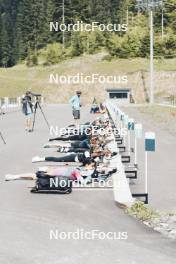 19.05.2024, Forni Avoltri, Italy (ITA): Rebecca Passler (ITA), Lisa Vittozzi (ITA), Michela Carrara (ITA), Beatrice Trabucchi (ITA), Samuela Comola (ITA), Mirco Romanin (ITA), coach Team Italy, Jonne Kahkonen (FIN), (l-r) - Biathlon summer training, Forni Avoltri (ITA). www.nordicfocus.com. © Del Fabbro/NordicFocus. Every downloaded picture is fee-liable.