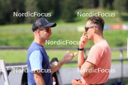 15.07.2024, Lenzerheide, Switzerland (SUI): Armin Auchentaller (ITA), Coach Team USA, Vincent Bonacci (USA), (l-r) - Biathlon summer training, Lenzerheide (SUI). www.nordicfocus.com. © Manzoni/NordicFocus. Every downloaded picture is fee-liable.