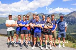 15.07.2024, Lenzerheide, Switzerland (SUI): Emil Bormetti (ITA), Coach Team USA, Bjorn Westervelt (USA), Deedra Irwin (USA), Vincent Bonacci (USA), Vaclav Cervenka (USA), Maxime Germain (USA), Grace Castonguay (USA), Campbell Wright (NZL), Armin Auchentaller (ITA), (l-r) - Biathlon summer training, Lenzerheide (SUI). www.nordicfocus.com. © Manzoni/NordicFocus. Every downloaded picture is fee-liable.