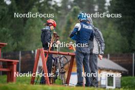 27.09.2024, Lavaze, Italy (ITA): Lukas Hofer (ITA), Lisa Vittozzi (ITA), (l-r) - Biathlon summer training, Lavaze (ITA). www.nordicfocus.com. © Barbieri/NordicFocus. Every downloaded picture is fee-liable.