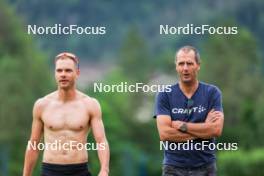 03.07.2024, Saint-Claude, France (FRA): Emilien Jacquelin (FRA), Stephane Bouthiaux (FRA), (l-r) - Biathlon summer training, Premanon (FRA). www.nordicfocus.com. © Manzoni/NordicFocus. Every downloaded picture is fee-liable.