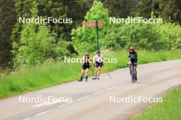 11.06.2024, Premanon, France (FRA): Jeanne Richard (FRA), Oceane Michelon (FRA), Julien Robert (FRA), (l-r) - Biathlon summer training, Premanon (FRA). www.nordicfocus.com. © Manzoni/NordicFocus. Every downloaded picture is fee-liable.