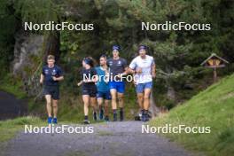 26.08.2024, Martell, Italy (ITA): Elia Zeni (ITA), Dorothea Wierer of Italy, Patrick Braunhofer (ITA), Didier Bionaz (ITA), Andrea Zattoni (ITA), coach Team Italy, Tommaso Giacomel (ITA), (l-r) - Biathlon summer training, Martell (ITA). www.nordicfocus.com. © Vanzetta/NordicFocus. Every downloaded picture is fee-liable.