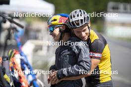 26.08.2024, Martell, Italy (ITA): Dorothea Wierer of Italy, Elia Zeni (ITA), (l-r) - Biathlon summer training, Martell (ITA). www.nordicfocus.com. © Vanzetta/NordicFocus. Every downloaded picture is fee-liable.