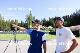 15.07.2024, Lenzerheide, Switzerland (SUI): Armin Auchentaller (ITA), Coach Team USA, Emil Bormetti (ITA), (l-r) - Biathlon summer training, Lenzerheide (SUI). www.nordicfocus.com. © Manzoni/NordicFocus. Every downloaded picture is fee-liable.