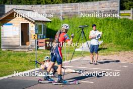 28.06.2024, Lavaze, Italy (ITA): Ingrid Landmark Tandrevold (NOR), Ida Lien (NOR), Patrick Oberegger (ITA), (l-r)  - Biathlon summer training, Lavaze (ITA). www.nordicfocus.com. © Barbieri/NordicFocus. Every downloaded picture is fee-liable.