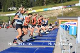 06.08.2024, Lenzerheide, Switzerland (SUI): Lea Meier (SUI), Aita Gasparin (SUI), Elisa Gasparin (SUI), Lena Haecki-Gross (SUI), (l-r) - Biathlon summer training, Lenzerheide (SUI). www.nordicfocus.com. © Manzoni/NordicFocus. Every downloaded picture is fee-liable.