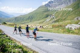 28.08.2024, Bessans, France (FRA): Quentin Fillon-Maillet (FRA), Emilien Jacquelin (FRA), Eric Perrot, Oscar Lombardot (FRA), (l-r) - Biathlon summer training, Bessans (FRA). www.nordicfocus.com. © Authamayou/NordicFocus. Every downloaded picture is fee-liable.