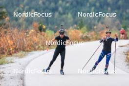 11.10.2024, Ramsau am Dachstein, Austria (AUT): Julia Simon (FRA), Jeanne Richard (FRA), (l-r) - Biathlon summer training, Dachsteinglacier, Ramsau am Dachstein (AUT). www.nordicfocus.com. © Manzoni/NordicFocus. Every downloaded picture is fee-liable.