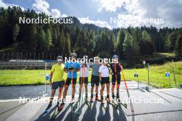 27.08.2024, Martell, Italy (ITA): Elia Zeni (ITA), Tommaso Giacomel (ITA), Patrick Braunhofer (ITA), Didier Bionaz (ITA), Dorothea Wierer (ITA), Lukas Hofer (ITA), (l-r) - Biathlon summer training, Martell (ITA). www.nordicfocus.com. © Vanzetta/NordicFocus. Every downloaded picture is fee-liable.