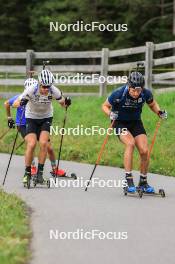 05.09.2024, Lenzerheide, Switzerland (SUI): Sturla Holm Laegreid (NOR), Tarjei Boe (NOR), Vetle Sjaastad Christiansen (NOR), (l-r) - Biathlon summer training, Lenzerheide (SUI). www.nordicfocus.com. © Manzoni/NordicFocus. Every downloaded picture is fee-liable.