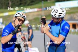 18.07.2024, Lenzerheide, Switzerland (SUI): Vaclav Cervenka (USA), Maxime Germain (USA), (l-r) - Biathlon summer training, Lenzerheide (SUI). www.nordicfocus.com. © Manzoni/NordicFocus. Every downloaded picture is fee-liable.