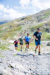 28.08.2024, Bessans, France (FRA): Oscar Lombardot (FRA), Emilien Jacquelin (FRA), Simon Fourcade (FRA), Coach Team France, Quentin Fillon-Maillet (FRA), (l-r) - Biathlon summer training, Bessans (FRA). www.nordicfocus.com. © Authamayou/NordicFocus. Every downloaded picture is fee-liable.