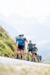 28.08.2024, Bessans, France (FRA): Quentin Fillon-Maillet (FRA), Emilien Jacquelin (FRA), Eric Perrot, Oscar Lombardot (FRA), (l-r) - Biathlon summer training, Bessans (FRA). www.nordicfocus.com. © Authamayou/NordicFocus. Every downloaded picture is fee-liable.