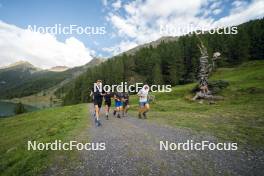 26.08.2024, Martell, Italy (ITA): Elia Zeni (ITA), Patrick Braunhofer (ITA), Dorothea Wierer of Italy, Didier Bionaz (ITA), Andrea Zattoni (ITA), coach Team Italy, Tommaso Giacomel (ITA), (l-r) - Biathlon summer training, Martell (ITA). www.nordicfocus.com. © Vanzetta/NordicFocus. Every downloaded picture is fee-liable.